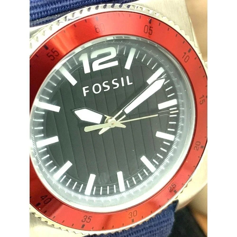 Fossil Men's Watch WB1042 Quartz Black Dial 38mm Blue Nylon Strap
